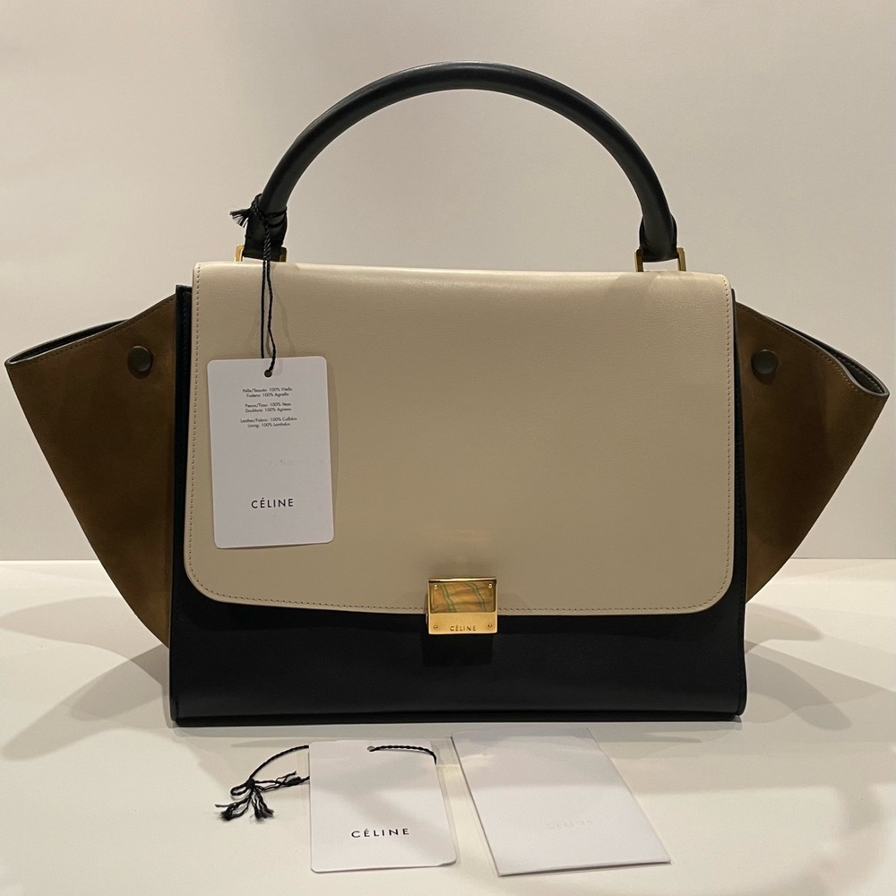 ICONIC☆Vintage Celine Trapeze - Tricolor Ivory Flap/Khaki/Black☆NWT